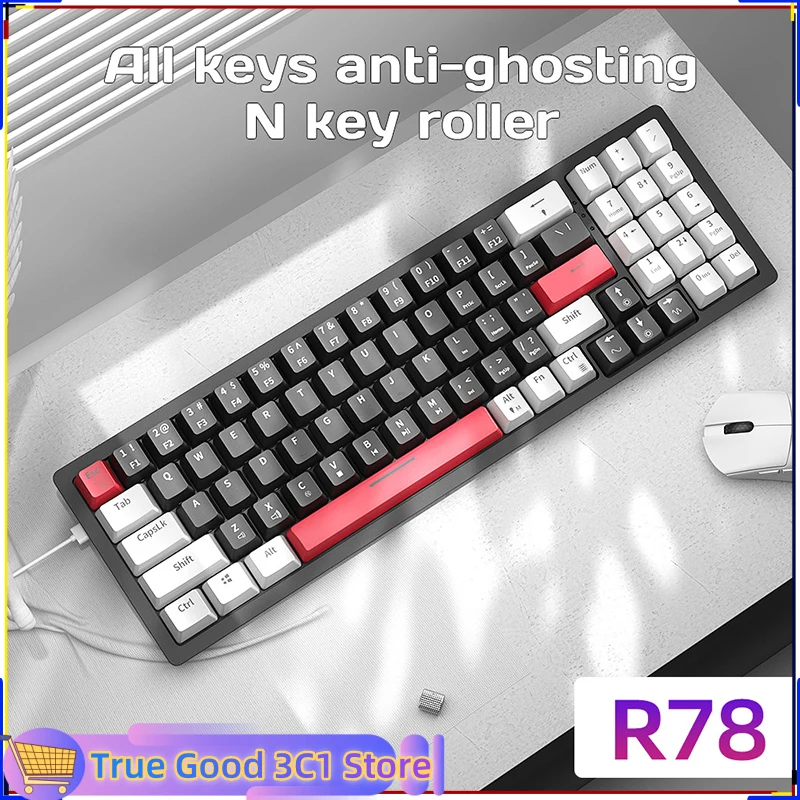 New R78 Mechanical Keyboard With Numpad Rainbow Rgb 78 Keys Outemu Switch Hot Swappable Oem Keycap For Working Gaming Wired