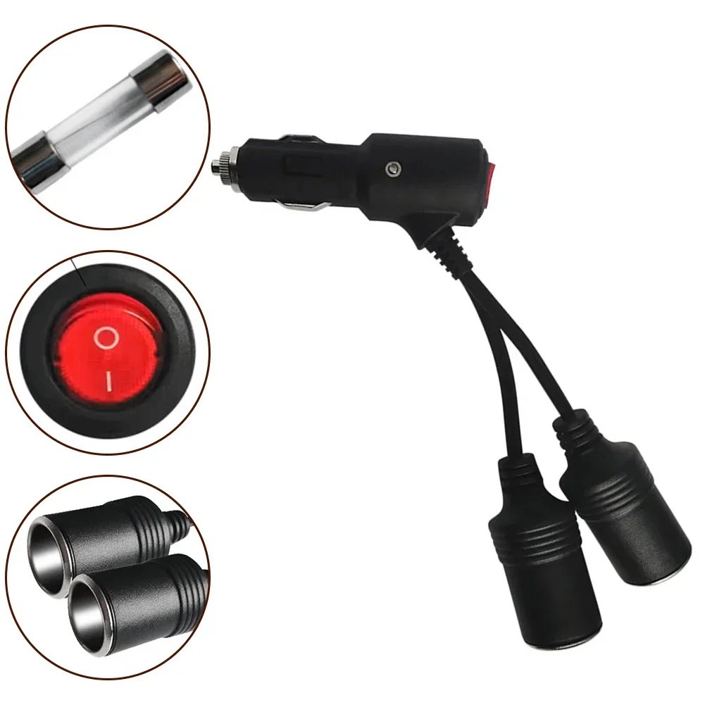 12/24V 2-In-1 Car Power Adapter Splitter Adapter W/ On Off Switch 1 Male To 2 Female Socket Y Splitter Cigarette Lighter Adapter