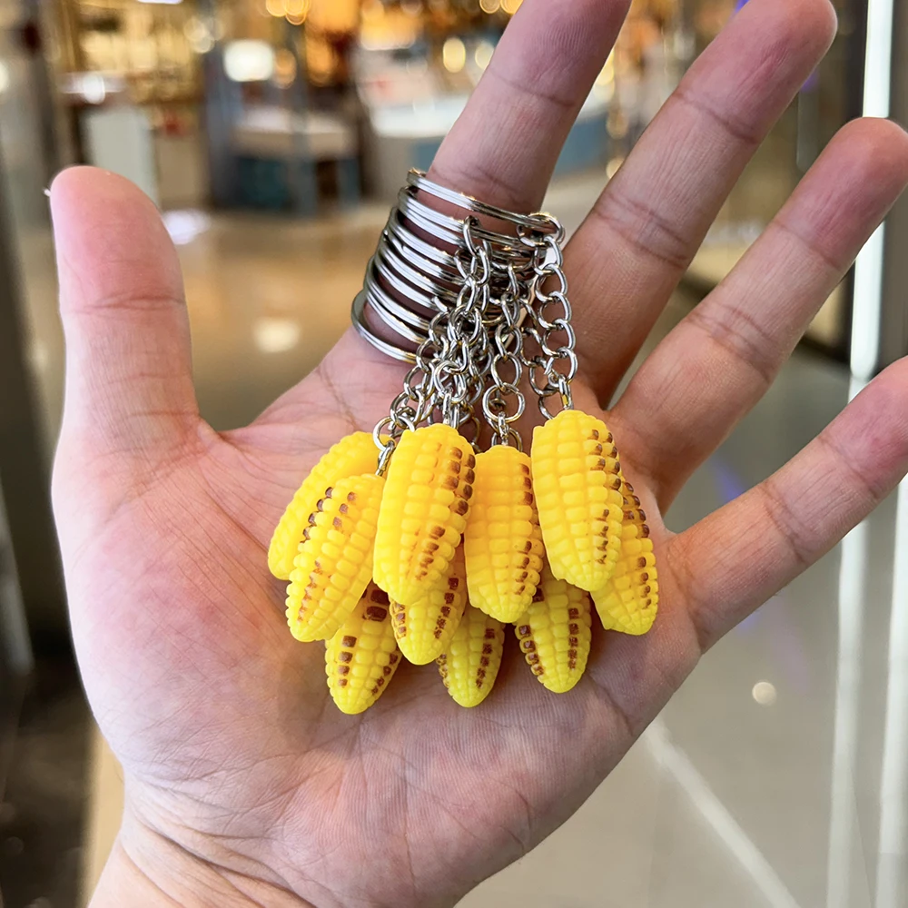 10pcs Simulation Corn Keychain Cartoon Plant Pendant Accessory Y2K Pendant Keychain Thanksgiving Corn Decoration Key Ring