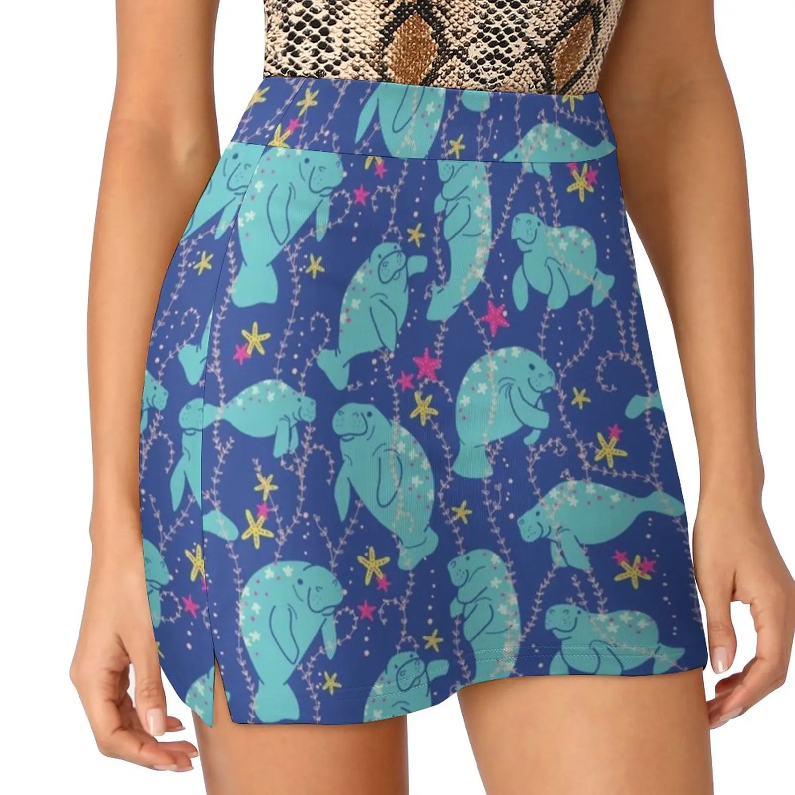 Oh The Hue-Manatee : Bright Women's skirt With Pocket Vintage Skirt Printing A Line Skirts Summer Clothes Manatee Florida