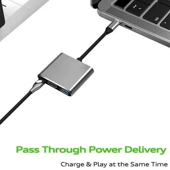 

USB-C хаб 3-в-1 с поддержкой 4K HDMI – адаптер-разветвитель Type-C 3.0 на HDMI с быстрой зарядкой PD, док-станция для MacBook, телефонов и компьютеров