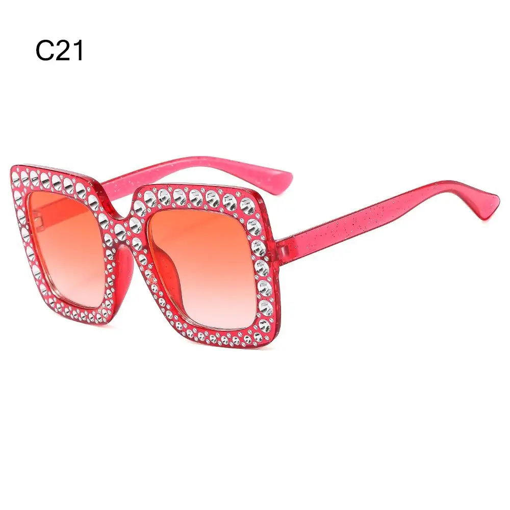 Cool Square Crystal Oversized Sunglasses UV400 Protection Sparkling Diamond Sun Glasses Big Frame Shades Party/Beach/Streetwear