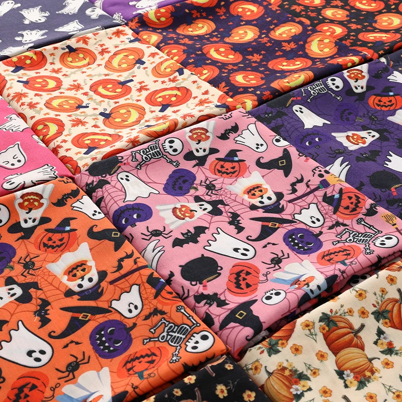 0.5/1/2M Halloween Fabric Cartoon Printed Pumpkin Cloth Cute Ghost Pattern for Festival DIY Decorate Sewing Tablecloth Material