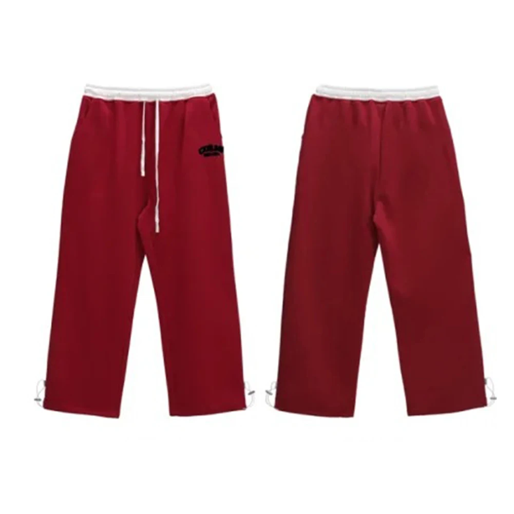 Pantaloni in colore a contrasto Pantaloni in vita elastica Gita casual Abbigliamento sportivo femminile Pantaloni con motivo a lettera per clubbing Rosso
