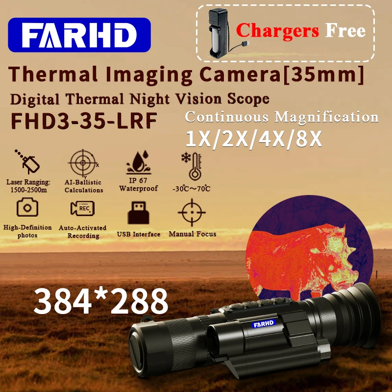 

New Technology FHD-3-35-LRF 384*288 f1.8 Pixel 12μm Thermal Imaging Scope with Ballistic Calculator