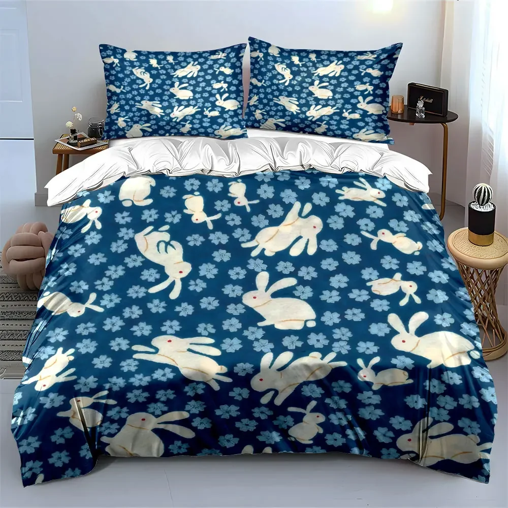 Rabbit Pattern Decorative Set Soft Comfortable Duvet Cover Bedding Set Included 1*Duvet Cover & 2*Pillowcases, gift