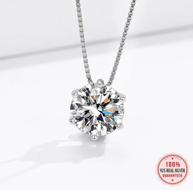2.0ct VVS1 D Color Moissanite Necklace 925 Soild Sterling Sliver Sparkling Simulated Lab Diamond Fine Jewelry Choker for Woman