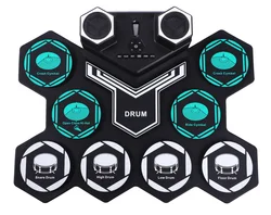 Electronic Drum Kit 9 Silicon Drum Pads Folding Drum Set USB/Battery Powered with Drumsticks Foot Pedal percussion