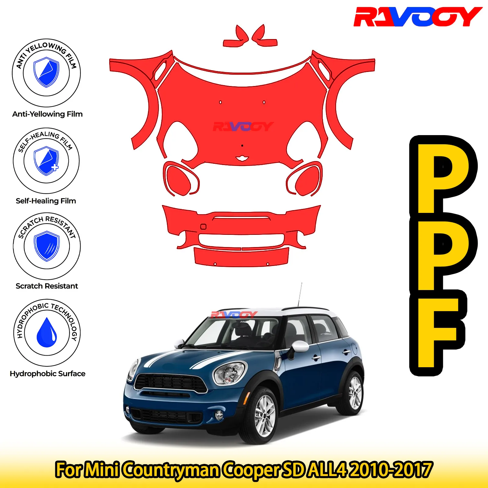 

Для Mini Countryman Cooper SD ALL4 2010-2017 глянцевая матовая черная предварительно вырезанная передняя PPF комплект защитная пленка для краски