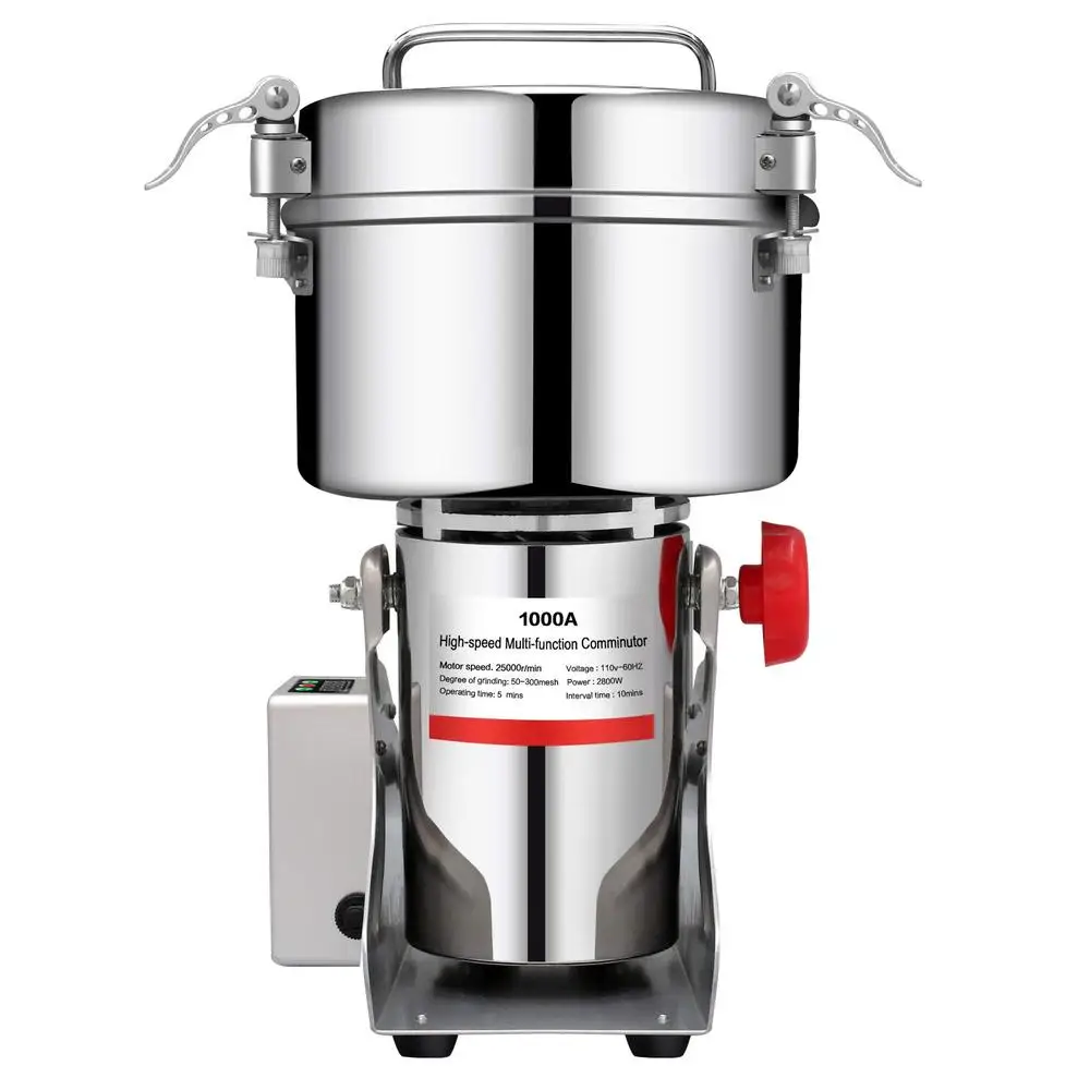 Electric Grain Mill Grinder 304 Stainless Steel Pulverizer Commercial Corn Mill Spice Coffee 1000g Capacity 50-300 Mesh Grinding