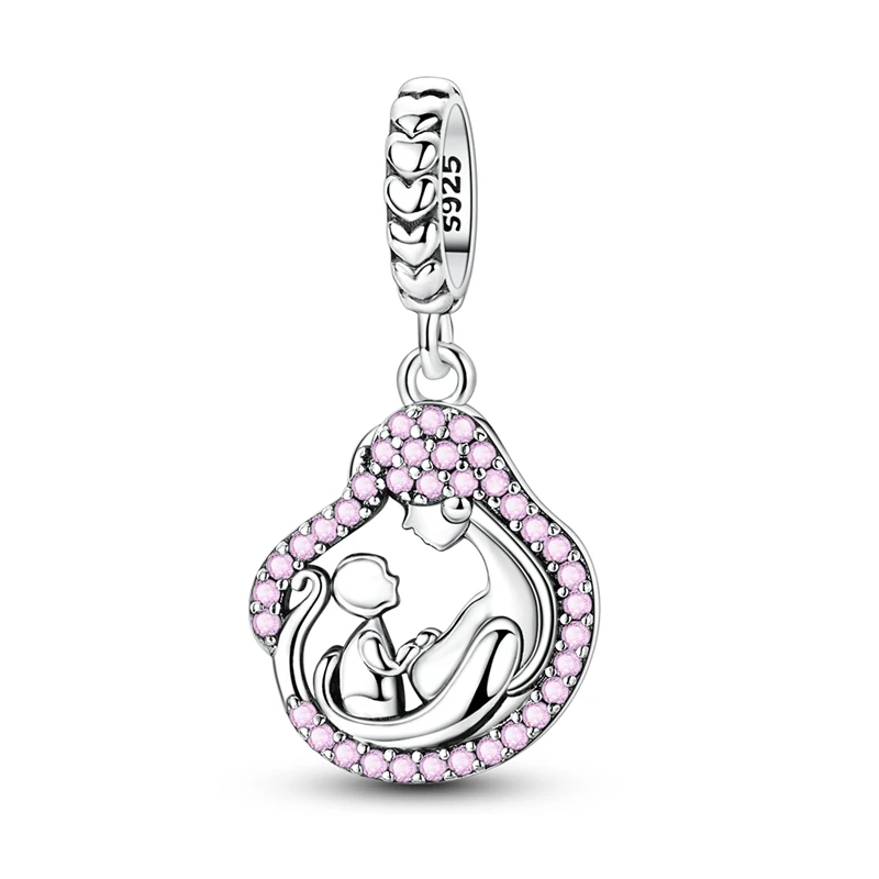 925 Sterling Silver Charms Bead CZ Zircon Parent-Child Hug Dangle Fit Original Bracelet DIY Women Jewelry
