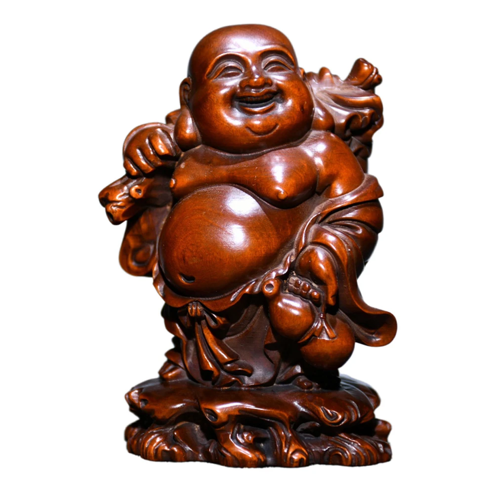 Statues et Figurines en bois sculptées, Sculpture de bouddha, artisanat, abondance joyeuse, prospérité, bénédiction, contenu, harmonie
