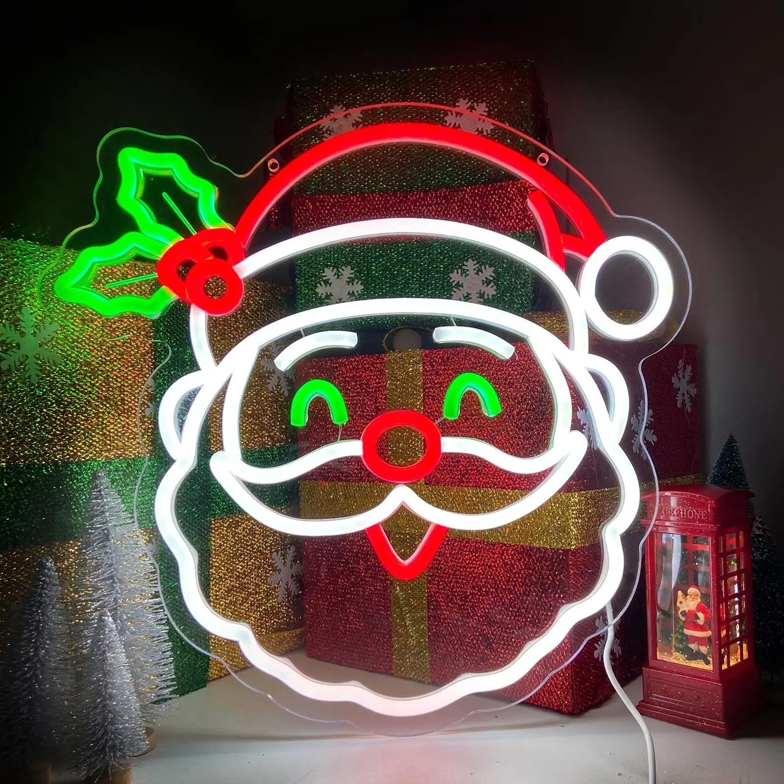 سانتا كلوز النيون عيد الميلاد عكس الضوء تضيء تسجيل جدار ديكور لعيد الميلاد حفلة غرفة نوم غرفة المعيشة هدية عيد الميلاد #5