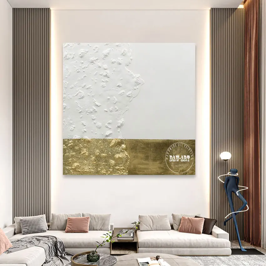 Gold Foil Textured Art Paintings Canvas Picture Frameless Office Artwork Easy Abstract Acrylic Hand Drawing Decor Bedroom Wall