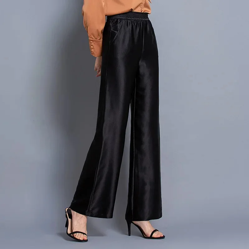 JJZM-Pantalon à jambes larges pour femmes, mode coréenne, taille haute, adt Mulberry, long, noir, été, 2024