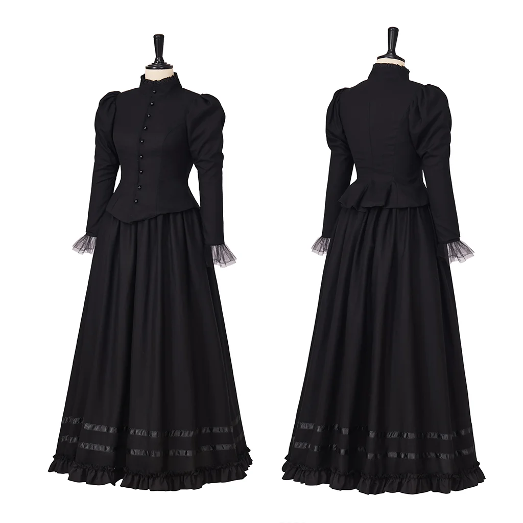 19th Century Victorian Edwardian Ball Gown Gothic Vintage Dress Elegant Black Dress Suit Mourning Dress