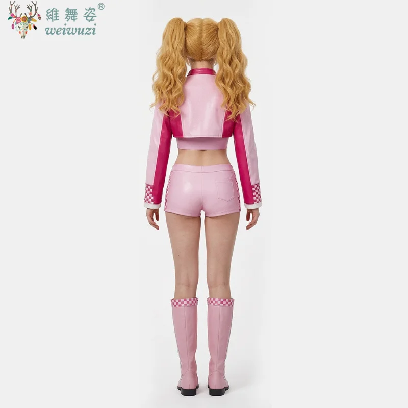 Halloween Princess Peach Cosplay Pink Motorcycle Racing Sets Woman Slim Crop Tops+Shorts Tracksuits Carnival Party Anime Outfit view 2