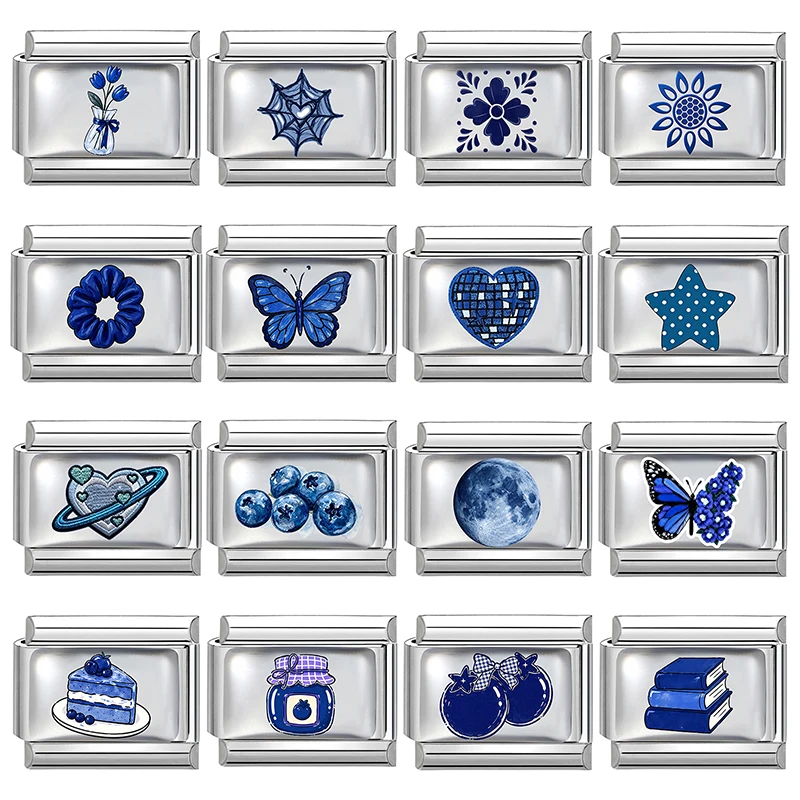 Fashion Blue Star Heart Butterfly Cake Blueberry Italian Charms Fit 9mm Stainless Steel Bracelet DIY Making Jewelry Wholesale - view 2