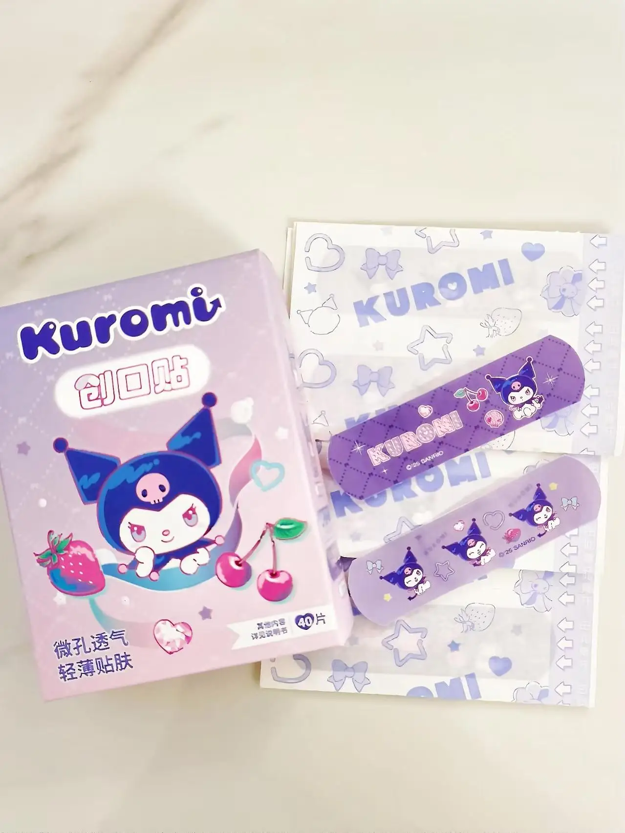 Official Licensed Kuromi Glitter Party Adhesive Bandages 40 Pieces Cute Cartoon Waterproof Breathable First Aid Band