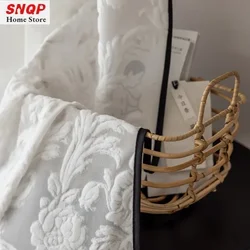French Black Edge Three-dimensional Relief Embroidered Sheer Curtains for Living Room Bedroom Dining Luxury Blackout White Tulle