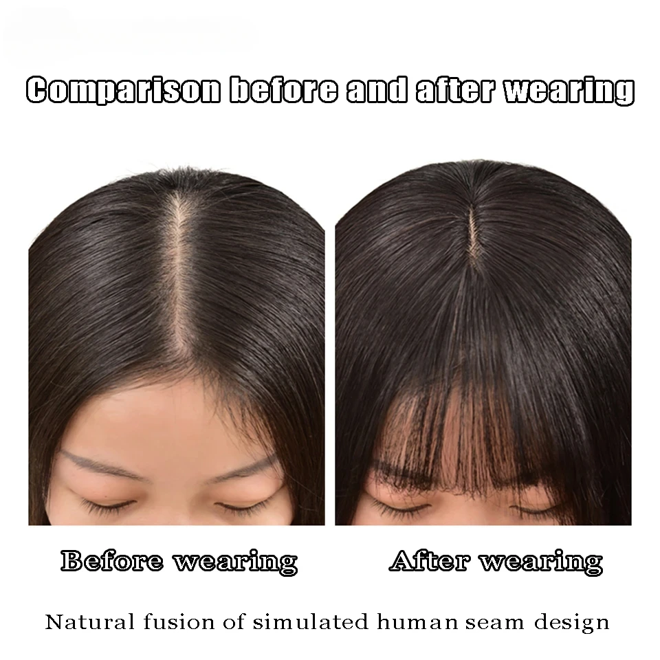 Parrucca da donna Pezzo di capelli da donna Frangia francese 3D Naturalmente soffice e leggera Copre perfettamente i capelli bianchi