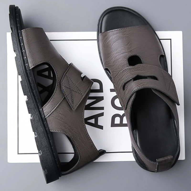 

2026 Men's Sandals Fashion Brand Roman Sandals for Men Soft Bottom Comfortable Beach Shoes High Quality Leather Men Casual Shoes