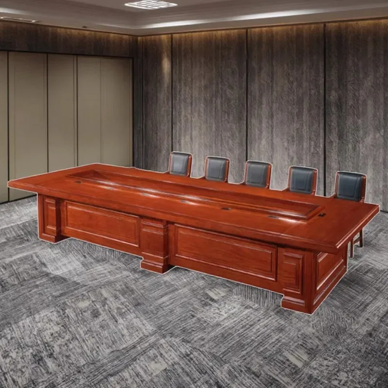 Large Contemporary Wood Conference Table for 20 People with Cable Management System Modern Office Meeting Desk