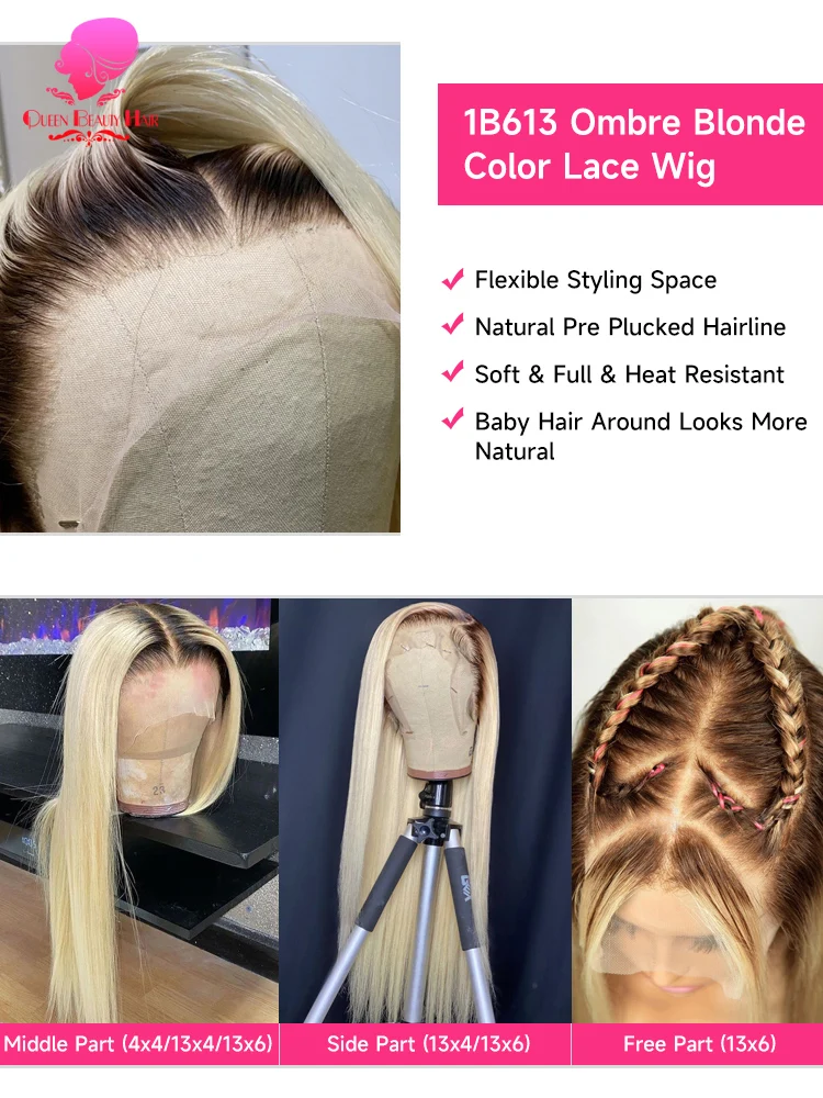 13x6 الدانتيل الباروكة الأمامية 1B 613 أومبير شقراء كامل الدانتيل باروكة من شعر طبيعي جذور داكنة قبل قطعها الدانتيل الجبهة خصلات الشعر المستعار الإنسان للنساء #4