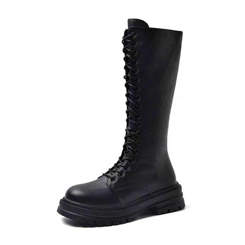 Botas de plataforma alta para senhoras, salto médio de alta qualidade, sapatos casuais femininos, estilo coreano, moda, outono, inverno