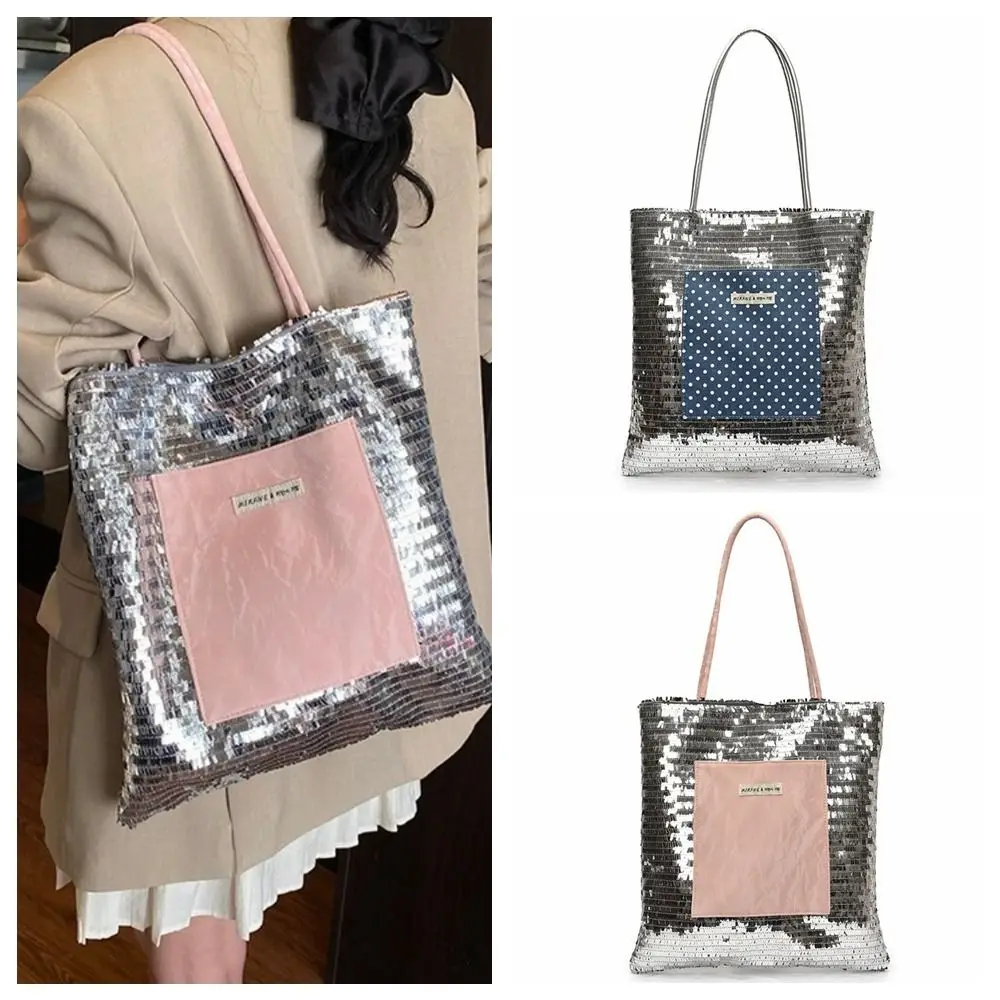 

Sweet Polka Dot Sequin Shoulder Bag Square Multifunctional Tote Bag Korean Style Large Capacity Women's Handbag Ladies