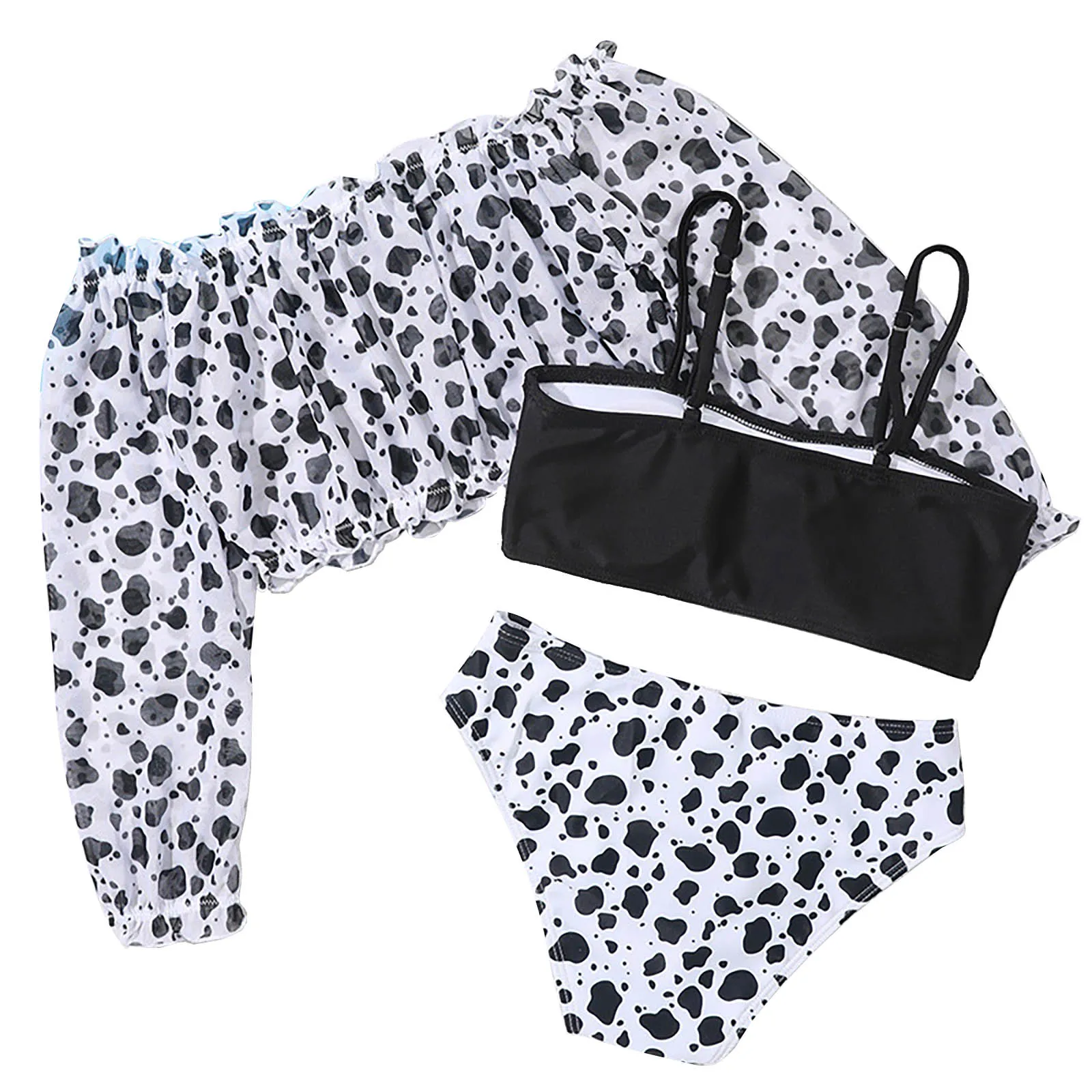 الفتيات ليوبارد طباعة ملابس السباحة بيكيني مجموعة طويلة الأكمام ملابس الصيف عطلة الشاطئ المايوه حمام سباحة حزب حلي