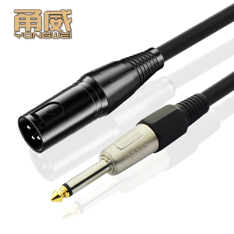 YONGWEI-XLR Cabo para microfone, Jack de 3 vias, 6.5mm, TS, conector para amplificador, 6.5mm