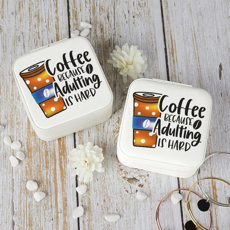 1pc Coffee BECAUSE Adulting IS HARD Portable Jewelry Storage Box, Simple Jewelry Organizer Box,Gifts Box For Women