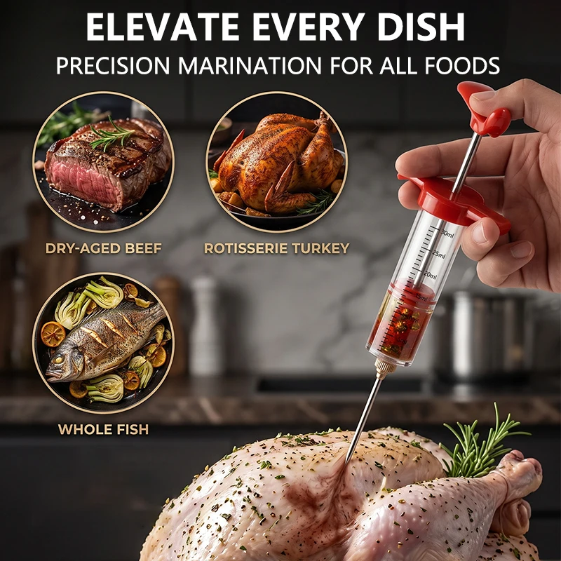 Hot Selling BBQ Meat Syringe Marinade Injector Turkey Chicken Flavor Syringe Kitchen Cooking Syinge Accessories Kitchen tools