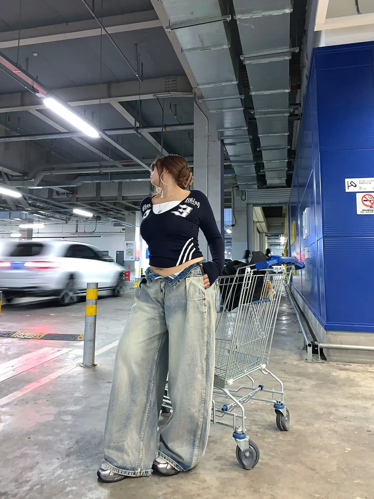 

High Waist Wide Leg Jeans Street Sle Knife Design plus Size Women's Denim Pants Comfortable Breathable Casual Jeans
