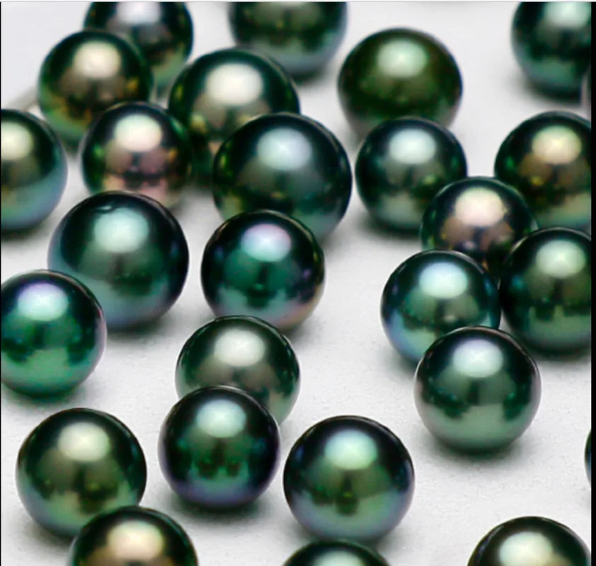 Pair of 11-12mm Black Green Round Loose Pearl Undrilled Women Wedding Party Jewelry Accessories Necklace Earring Ring Bracelet