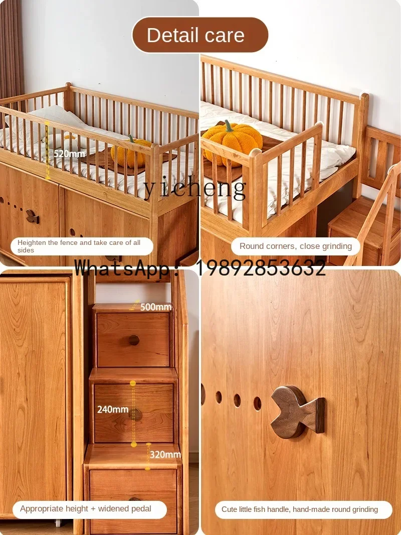 سرير أطفال من الخشب الصلب LYY مع سرير نصف ارتفاع للأولاد والبنات مع خزانة ملابس سرير متكامل لغرفة الأطفال