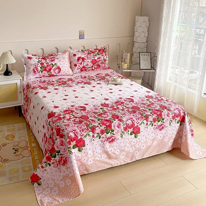 Flache Bettwäsche mit rotem Blumenmuster für Doppelbett, Einzelbett/Queen/King, reaktive bedruckte Bettlaken für Betten, Sabanas Cama 150 x 200