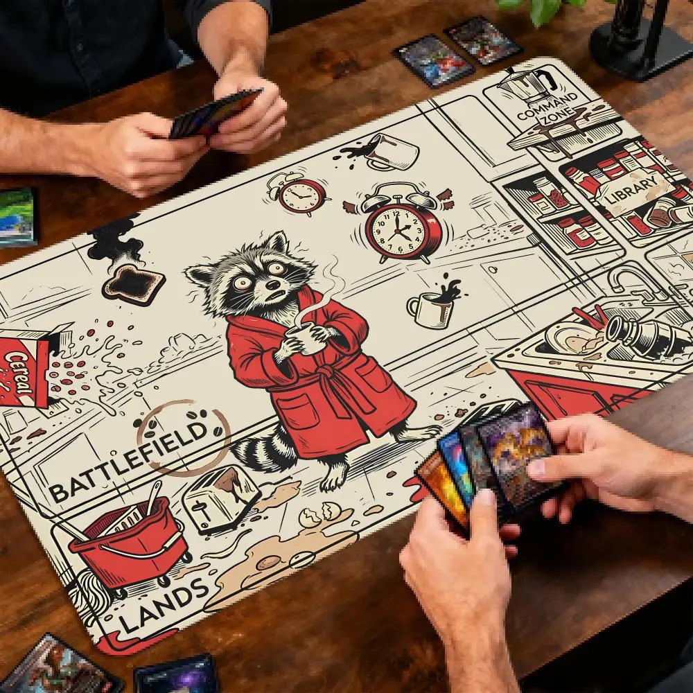 Funny Raccoon MTG Trading Card Game Playmat TCG CCG Play Mat 60X35 Magic The Gathering Non-Slip Durable Stitched Edge Desk Mats