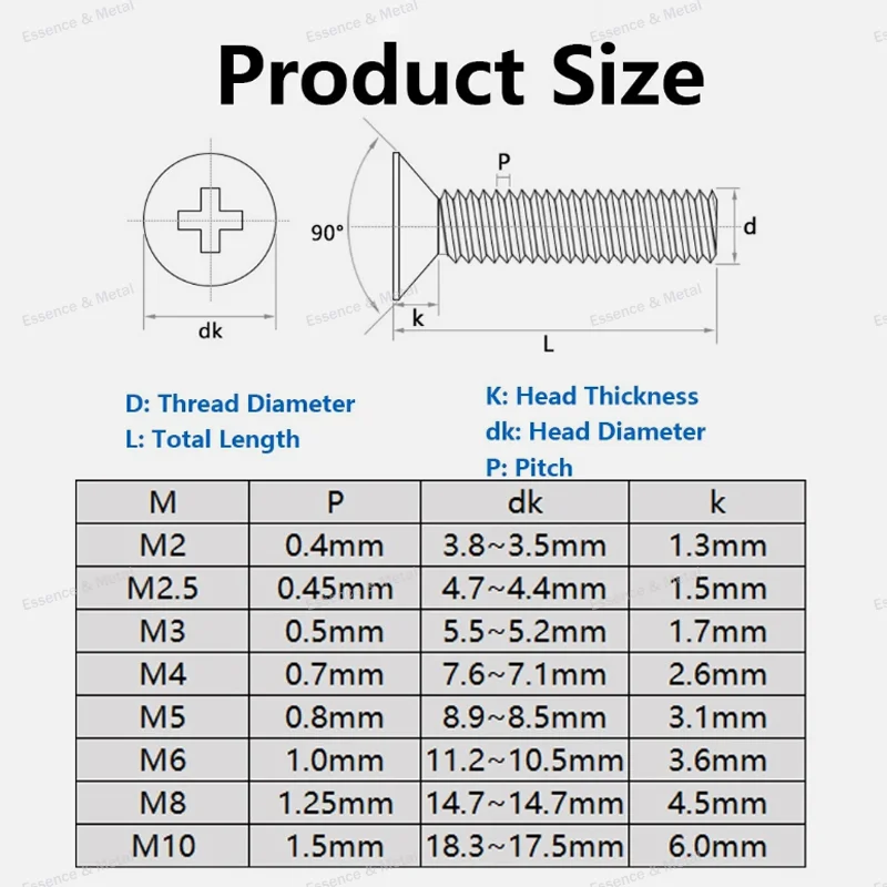 Brass Phillips Countersunk Head Screws M2 M2.5 M3 M4 M5 M6 Cross Flat Head Metric Thread Bolts Set Screws Hardware Accessories