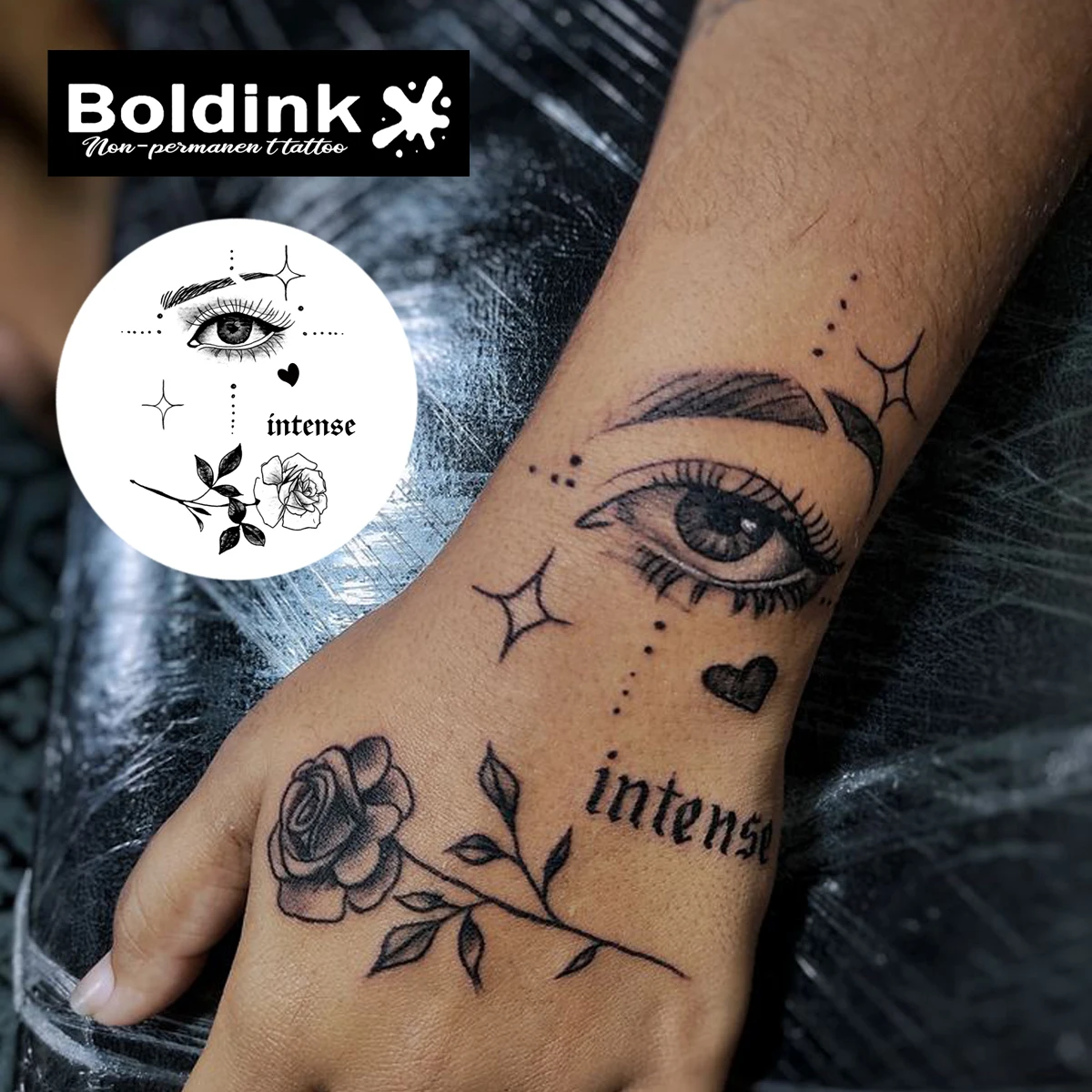 Boldink Intense Eye and Rose Temporary Tattoo,Lasts To 15 Days New Technology Magic Waterproof Semi Permanent Sticker.