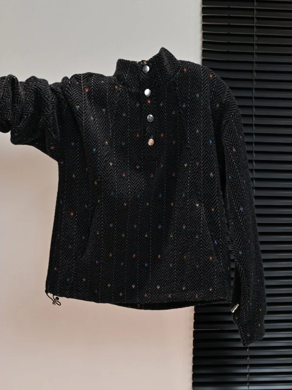 Thickened Rainbow Embroidery Sweatshirt Women's Loose Warm Top Autumn Winter Casual Street Style Long Sleeve Hoodie