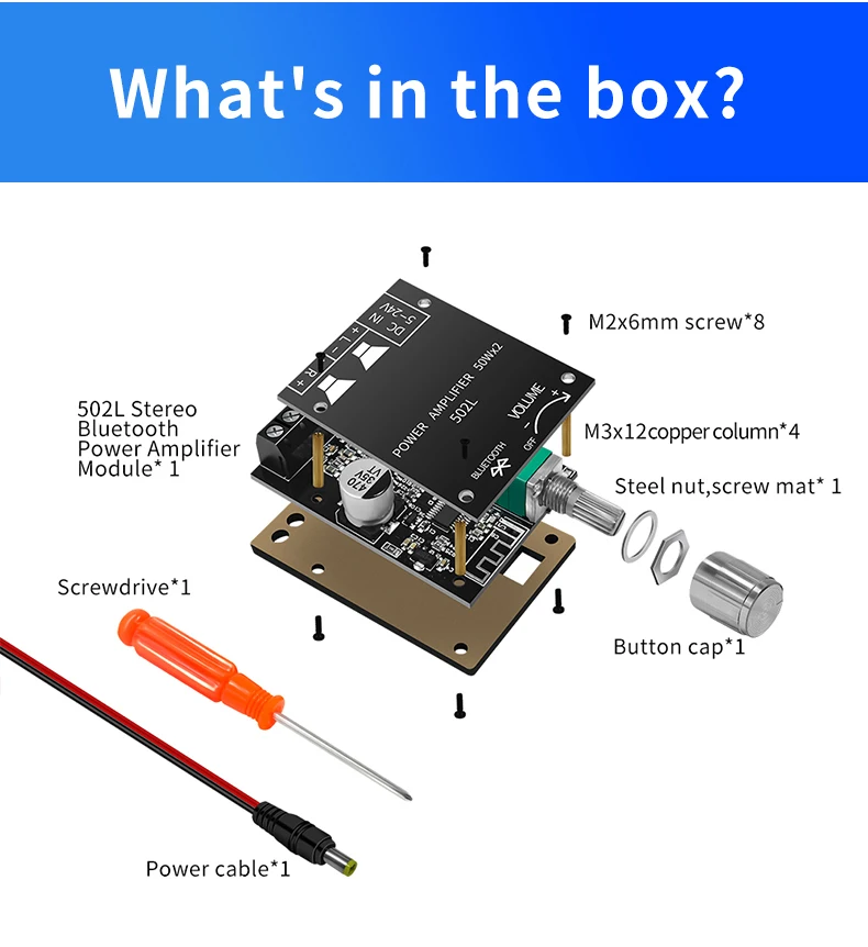 Creatall 502L Mini Stereo Power Amplifier 5-24V 50Wx2 Wireless Audio Digital Board  5.0  Amplificador Speakers