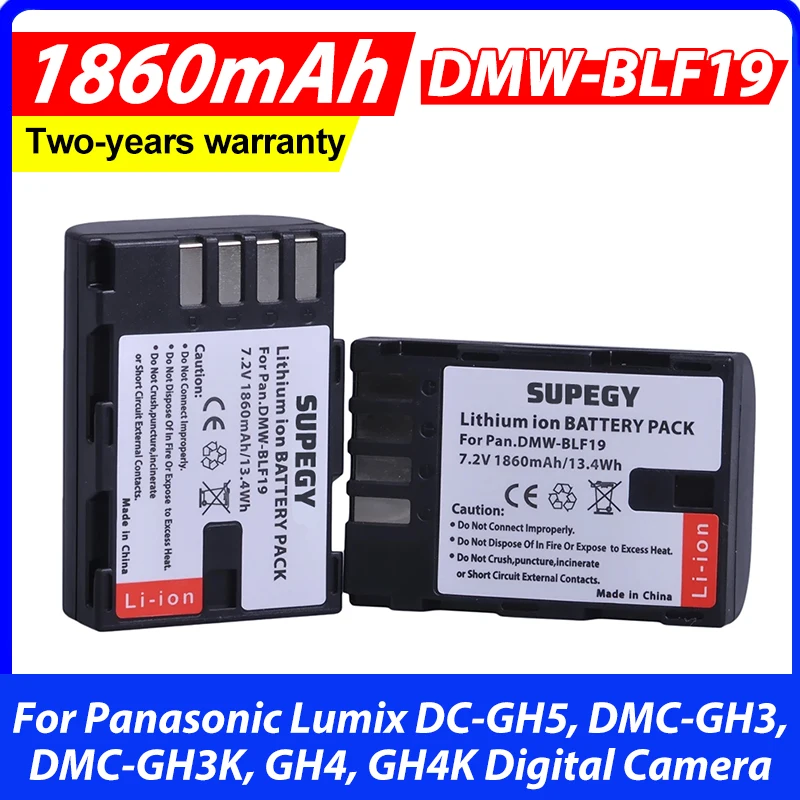 2Pcs 1860mAh DMW-BLF19, DMW-BLF19e, DMW-BLF19PP Battery for Panasonic Lumix DC-GH5, DMC-GH3, DMC-GH3K, GH4, GH4K Digital Camera