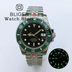 BLIGER Diving 40mm NH35 Automatic Movement Men's Watch Sapphire Glass Black Dial 904L Steel Bracelet Water Resist Watch