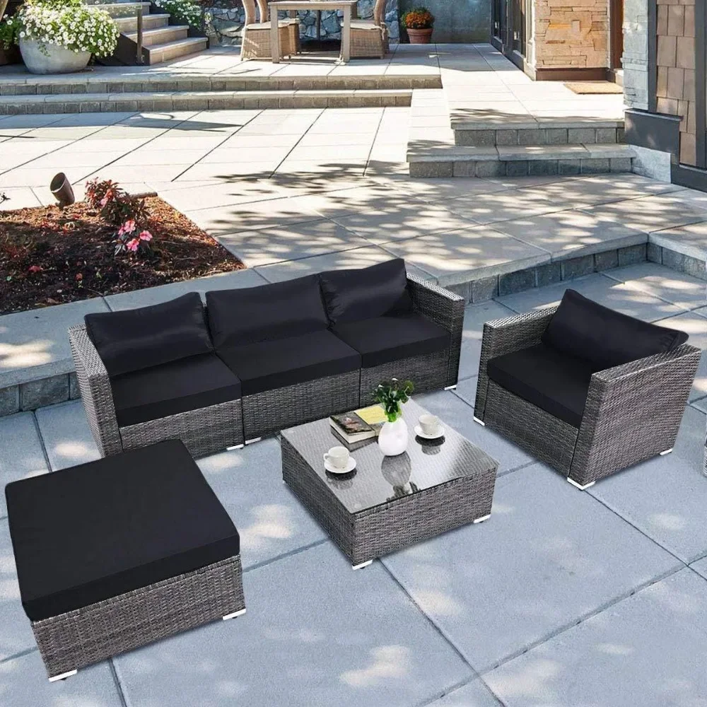 

6PC Patio Furniture Set Outdoor Garden Backyard Poolside All Weather PE Rattan Wicker Steel Frame Sectional Cushioned