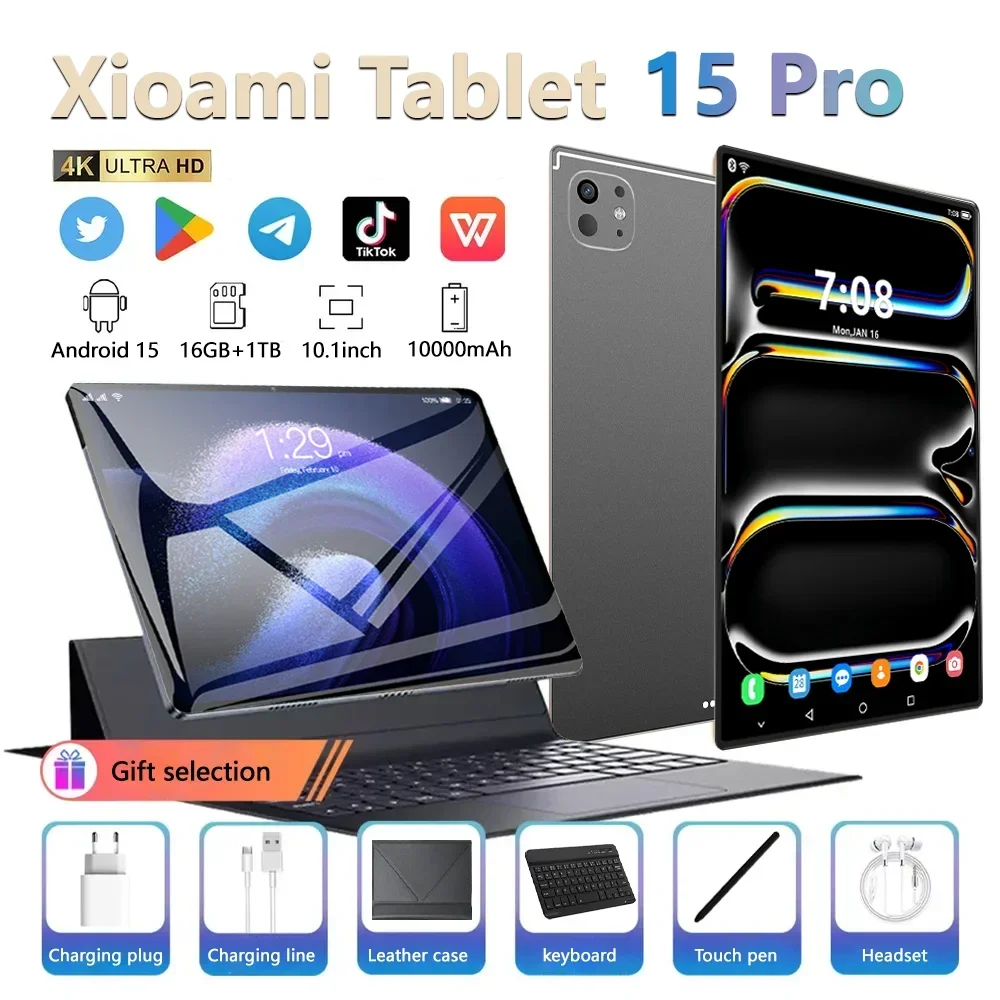 2025 15 프로 샤오미 패드 태블릿, 안드로이드 15, 16GB + 1T, 10.1 인치 태블릿 PC, 오리지널 글로벌 버전, 10000mAh, 5G 듀얼 SIM, WiFi GPS