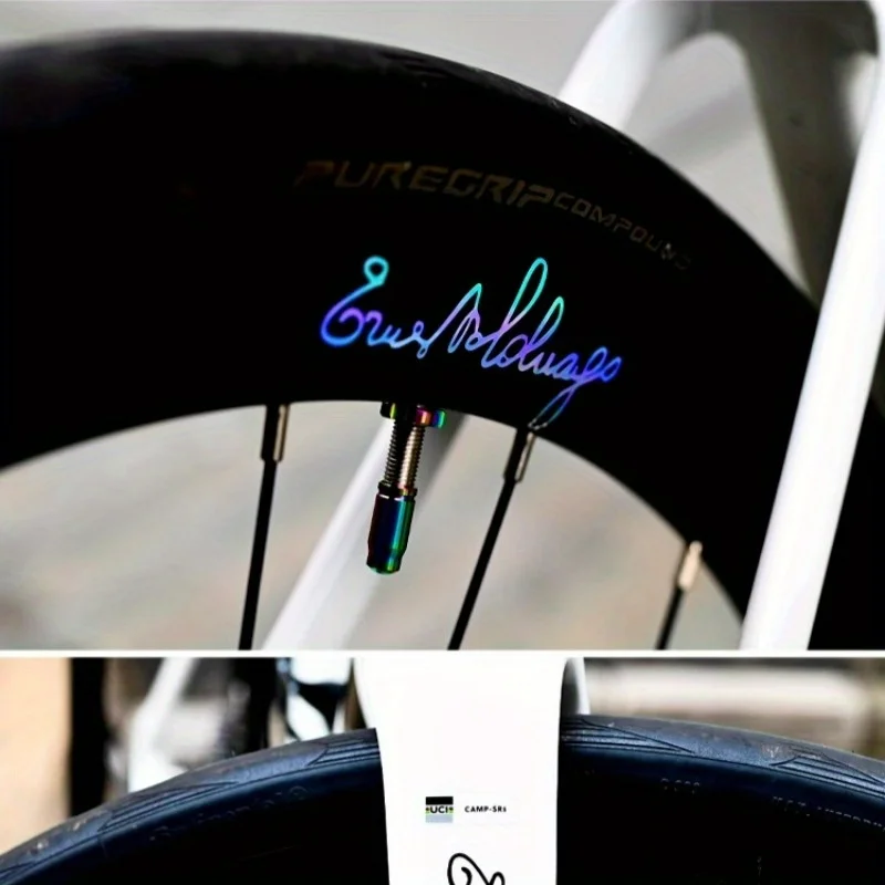 

2PCS/SET Holographic EusNoldhuago Signature Bike Sticker Iridescent Rainbow Design Adhesive Decal for Bike Wheel Car Decorative