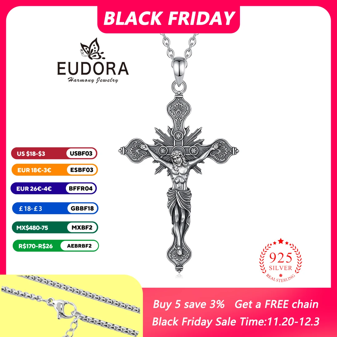 

Eudora, новое ожерелье с крестом и распятием, стерлинговое серебро 925 пробы, христианский амулет, кулон с Иисусом, духовное ювелирное изделие, подарок для мужчин и женщин