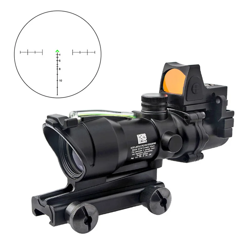 

Tactical ACOG Scope 4X32 Fiber Source Optics with RMR Red Dot Green Illuminated Real Fiber Sight 4x Magnifier Hunting Scope